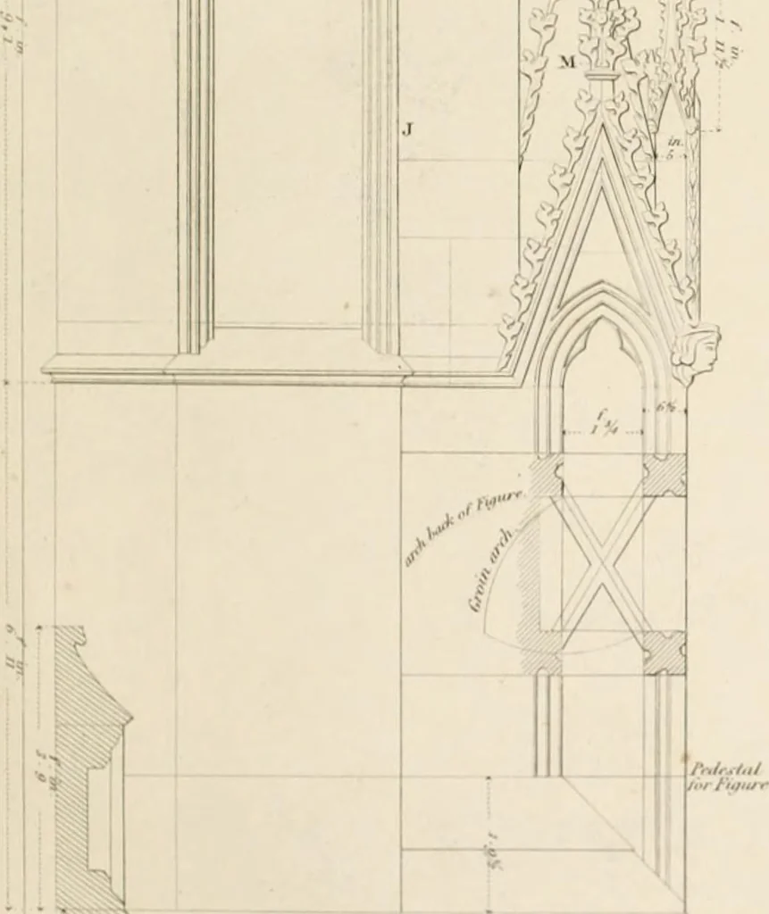 An illustration from Specimens of Gothic architecture; selected from various ancient edifices in England: consisting of plans, elevations, sections, and parts at large .., 1825, leaf 108