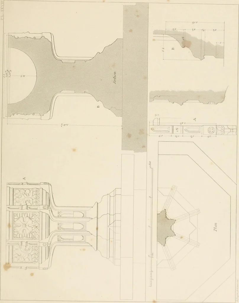 An illustration from Specimens of Gothic architecture; selected from various ancient edifices in England: consisting of plans, elevations, sections, and parts at large .., 1825, leaf 120