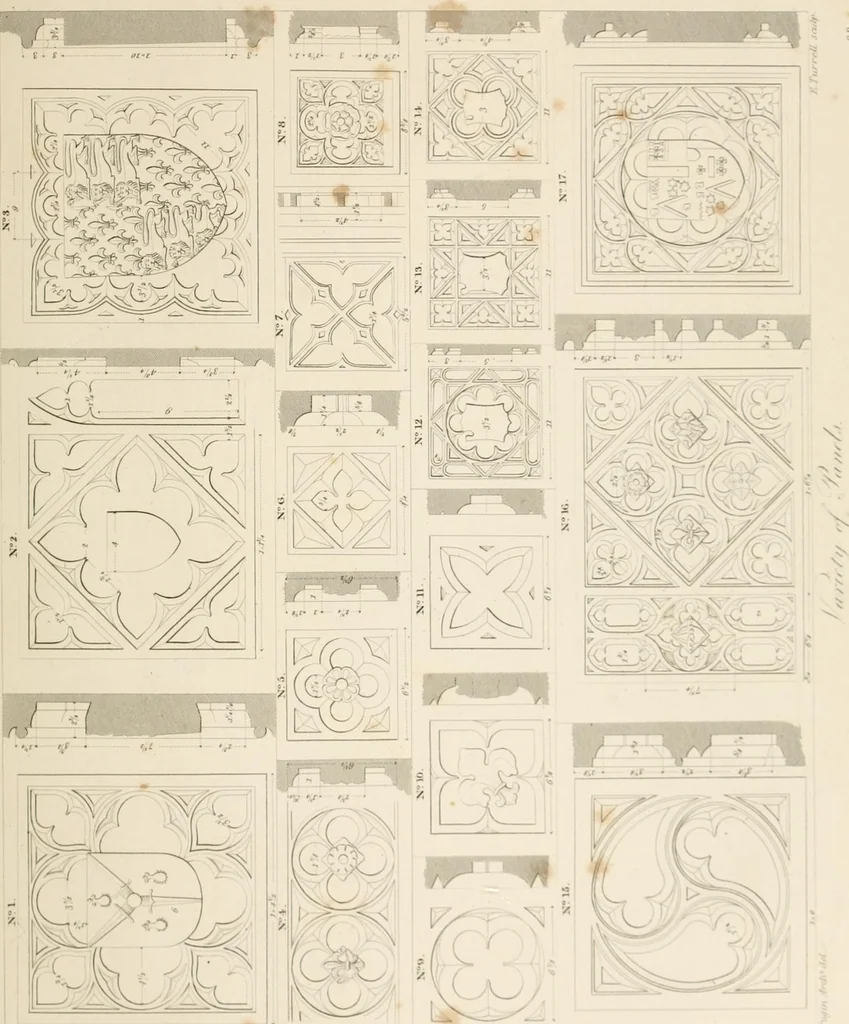 An illustration from Specimens of Gothic architecture; selected from various ancient edifices in England: consisting of plans, elevations, sections, and parts at large .., 1825, leaf 124