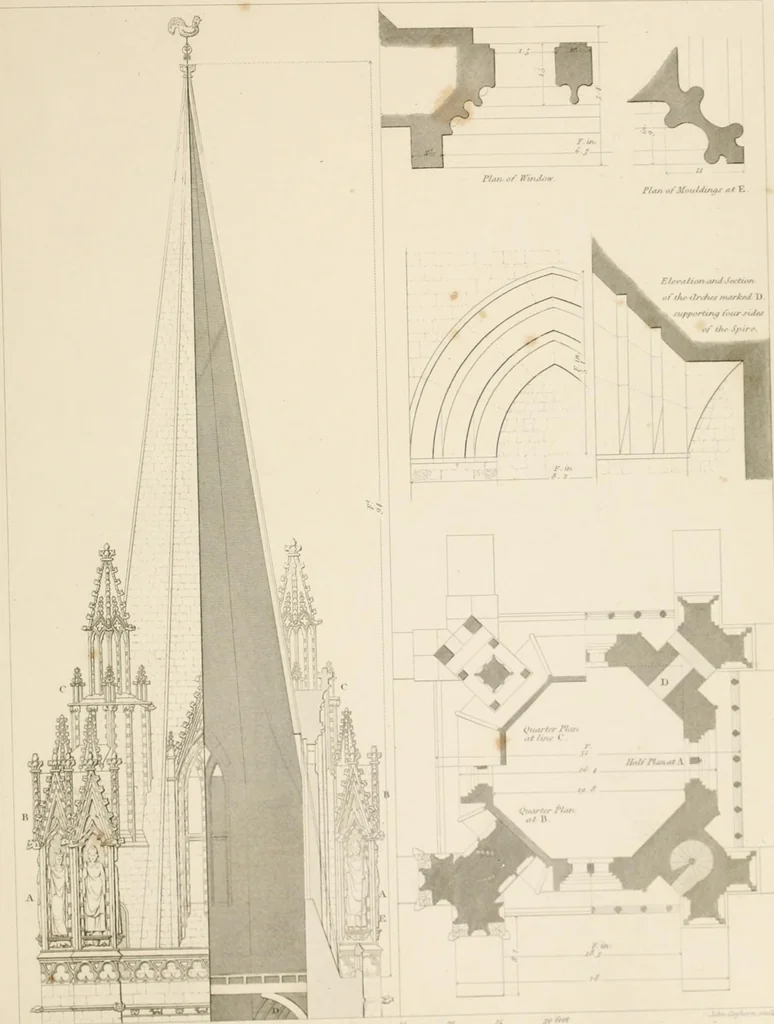 An illustration from Specimens of Gothic architecture; selected from various ancient edifices in England: consisting of plans, elevations, sections, and parts at large .., 1825, leaf 140