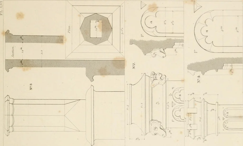 An illustration from Specimens of Gothic architecture; selected from various ancient edifices in England: consisting of plans, elevations, sections, and parts at large .., 1825, leaf 148