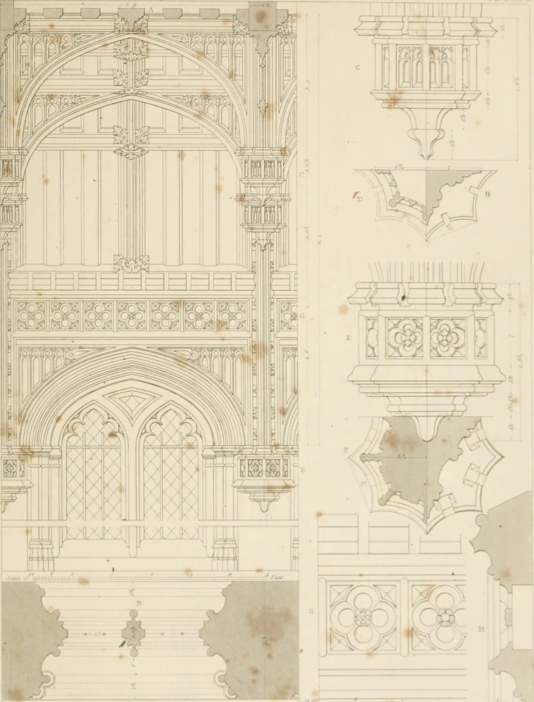 An illustration from Specimens of Gothic architecture; selected from various ancient edifices in England: consisting of plans, elevations, sections, and parts at large .., 1825, leaf 154