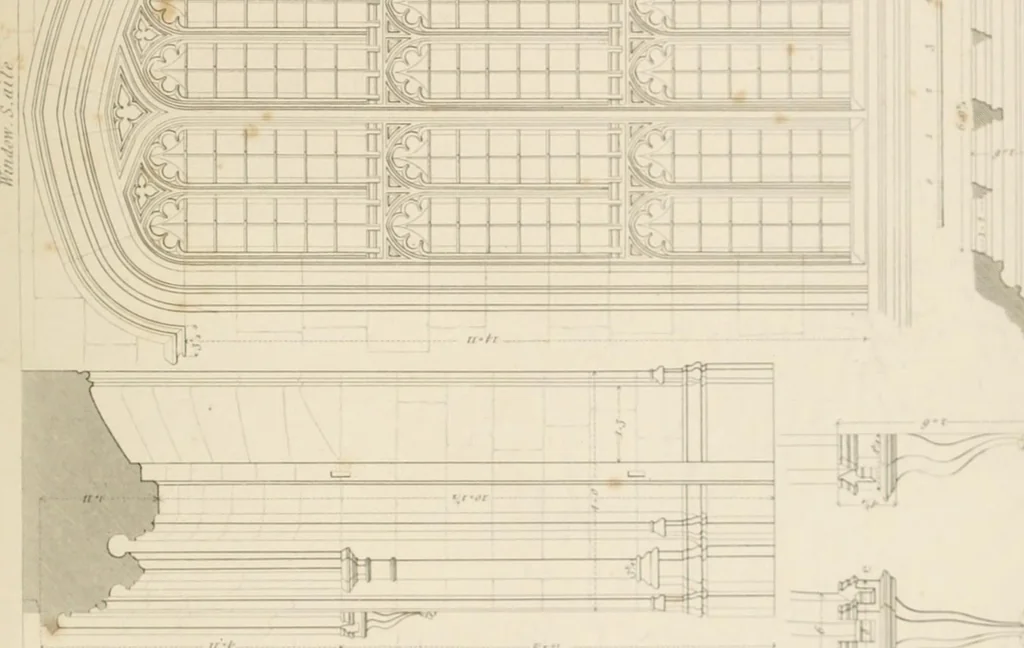 An illustration from Specimens of Gothic architecture; selected from various ancient edifices in England: consisting of plans, elevations, sections, and parts at large .., 1825, leaf 166