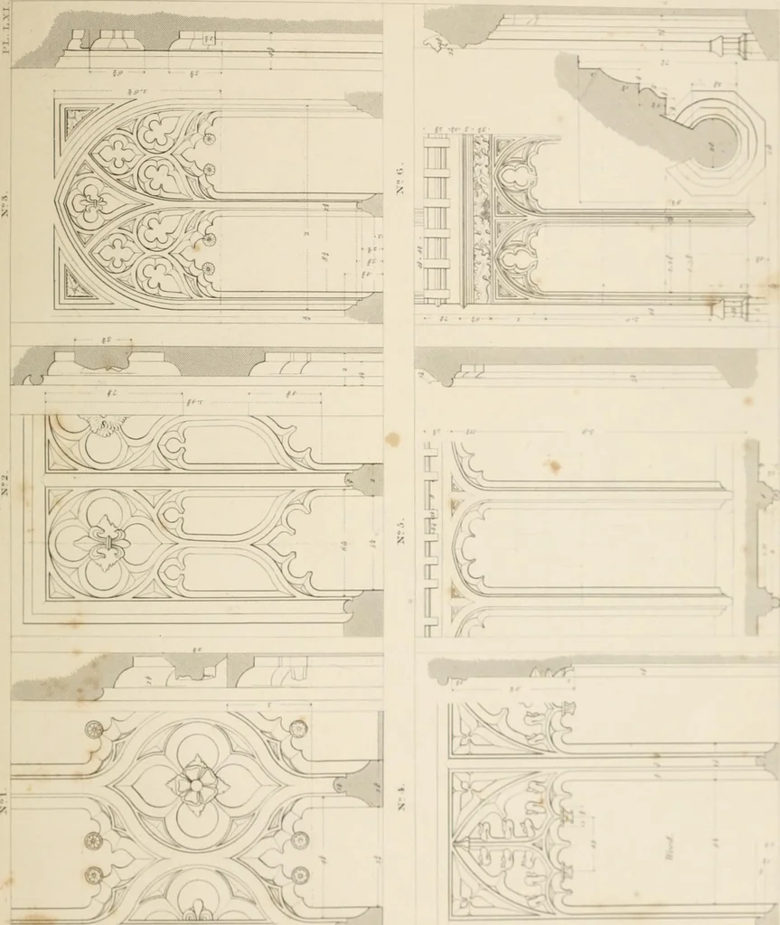 An illustration from Specimens of Gothic architecture; selected from various ancient edifices in England: consisting of plans, elevations, sections, and parts at large .., 1825, leaf 178