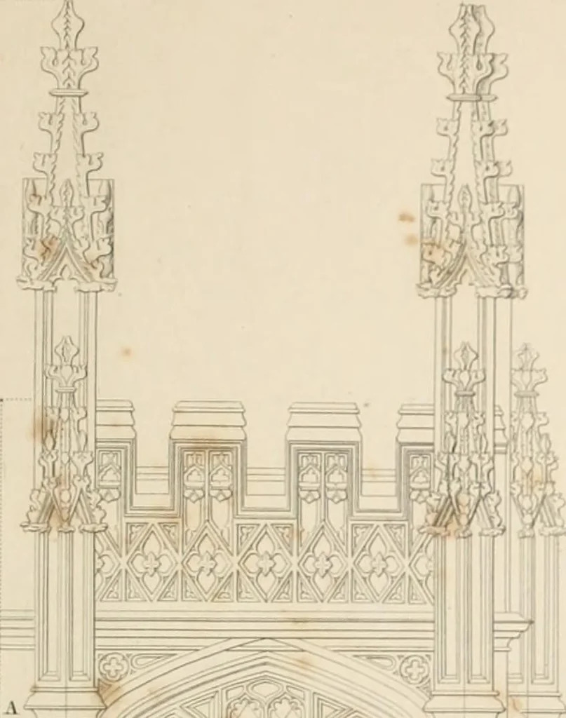 An illustration from Specimens of Gothic architecture; selected from various ancient edifices in England: consisting of plans, elevations, sections, and parts at large .., 1825, leaf 184