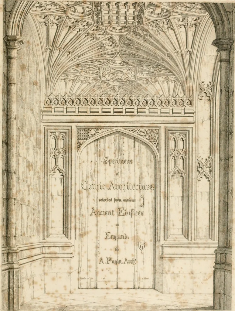 An illustration from Specimens of Gothic architecture; selected from various ancient edifices in England: consisting of plans, elevations, sections, and parts at large .., 1825, leaf 4