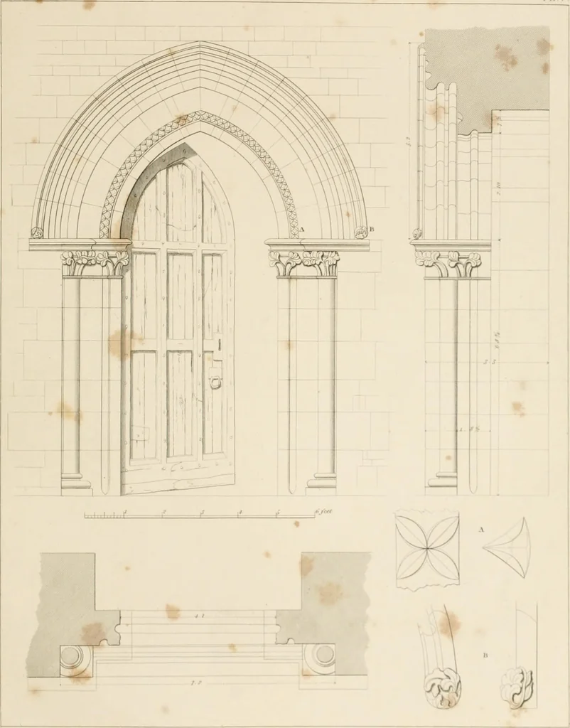 An illustration from Specimens of Gothic architecture; selected from various ancient edifices in England: consisting of plans, elevations, sections, and parts at large .., 1825, leaf 80