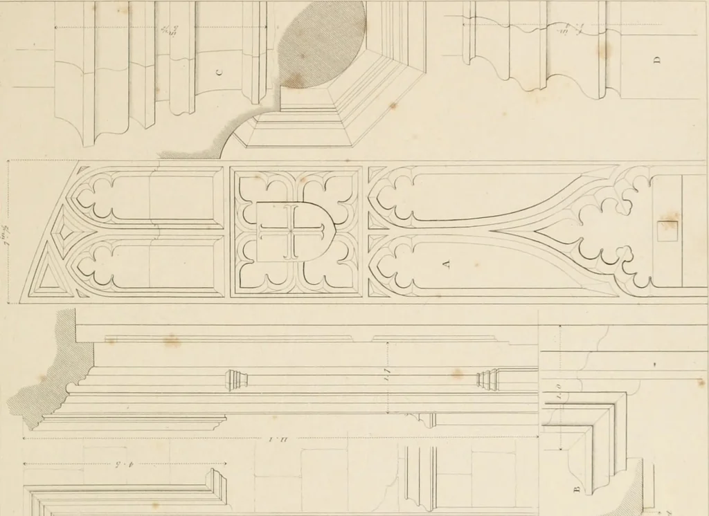 An illustration from Specimens of Gothic architecture; selected from various ancient edifices in England: consisting of plans, elevations, sections, and parts at large .., 1825, leaf 86