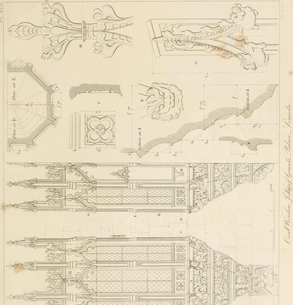 An illustration from Specimens of Gothic architecture; selected from various ancient edifices in England: consisting of plans, elevations, sections, and parts at large .., 1825, leaf 96