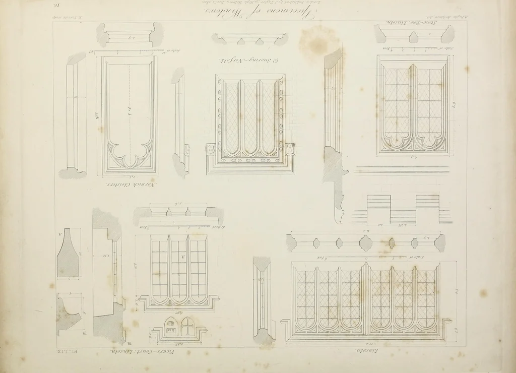An illustration from Specimens of Gothic architecture : selected from various ancient edifices in England : consisting of plans, elevations, sections, and parts at large, calculated to exemplify the various styles, and the practical construction of this admired class of architecture, 1825, leaf 134