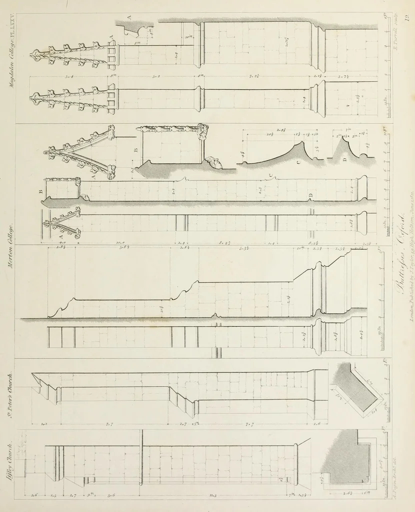 An illustration from Specimens of Gothic architecture : selected from various ancient edifices in England : consisting of plans, elevations, sections, and parts at large, calculated to exemplify the various styles, and the practical construction of this admired class of architecture, 1825, leaf 146