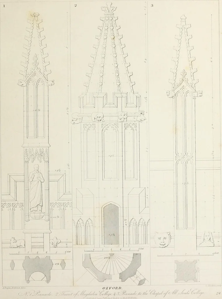 An illustration from Specimens of Gothic architecture : selected from various ancient edifices in England : consisting of plans, elevations, sections, and parts at large, calculated to exemplify the various styles, and the practical construction of this admired class of architecture, 1825, leaf 166