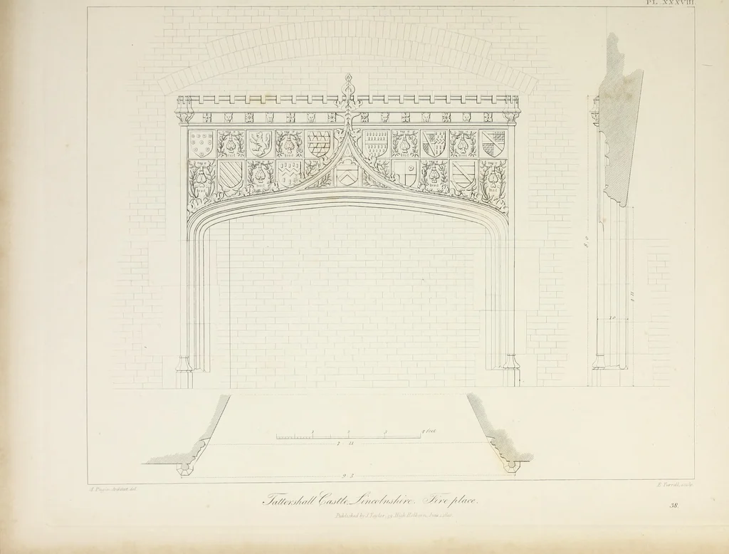 An illustration from Specimens of Gothic architecture : selected from various ancient edifices in England : consisting of plans, elevations, sections, and parts at large, calculated to exemplify the various styles, and the practical construction of this admired class of architecture, 1825, leaf 222
