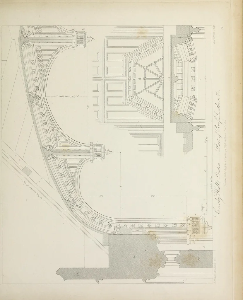 An illustration from Specimens of Gothic architecture : selected from various ancient edifices in England : consisting of plans, elevations, sections, and parts at large, calculated to exemplify the various styles, and the practical construction of this admired class of architecture, 1825, leaf 246