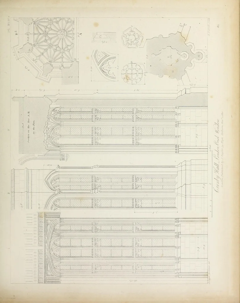 An illustration from Specimens of Gothic architecture : selected from various ancient edifices in England : consisting of plans, elevations, sections, and parts at large, calculated to exemplify the various styles, and the practical construction of this admired class of architecture, 1825, leaf 250