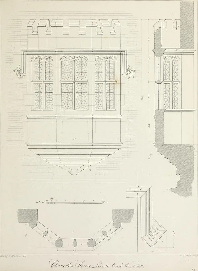 An illustration from Specimens of Gothic architecture : selected from various ancient edifices in England : consisting of plans, elevations, sections, and parts at large, calculated to exemplify the various styles, and the practical construction of this admired class of architecture, 1825, leaf 258