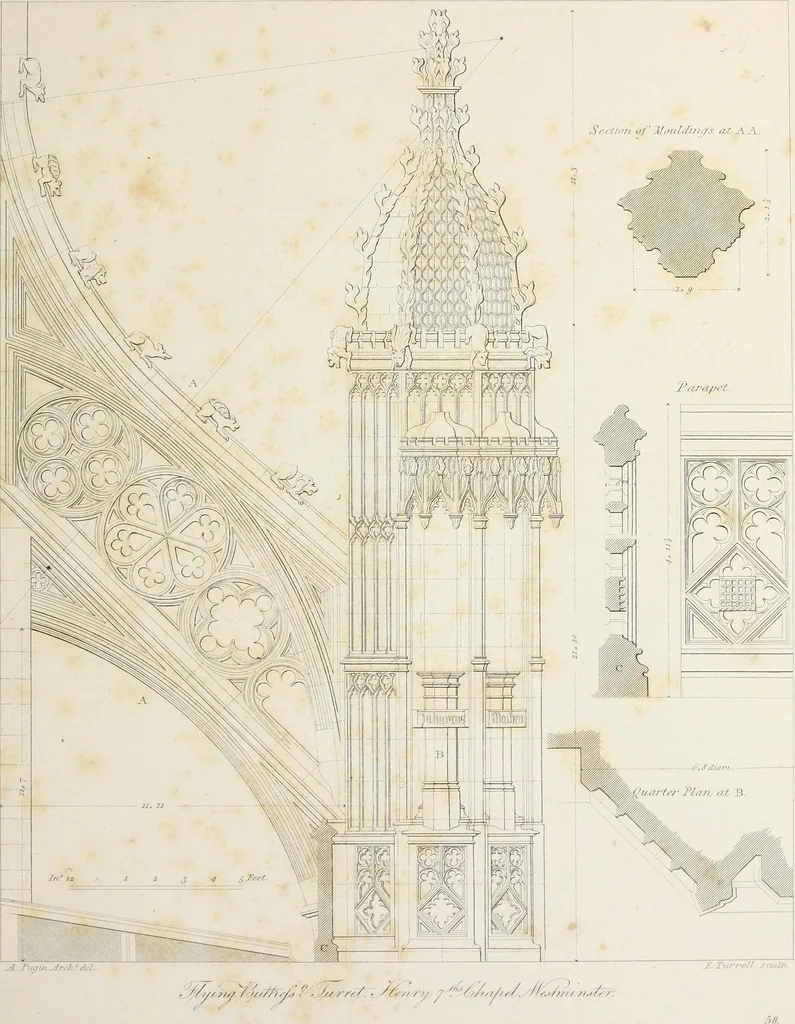 An illustration from Specimens of Gothic architecture : selected from various ancient edifices in England : consisting of plans, elevations, sections, and parts at large, calculated to exemplify the various styles, and the practical construction of this admired class of architecture, 1825, leaf 298