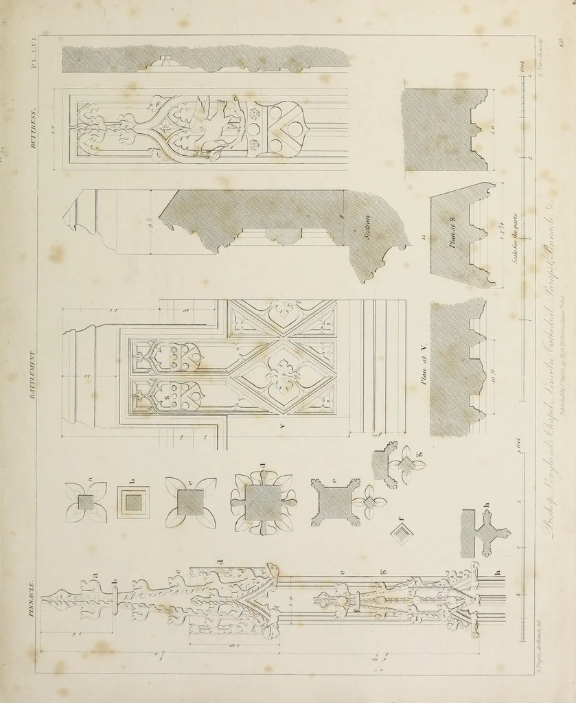 An illustration from Specimens of Gothic architecture : selected from various ancient edifices in England : consisting of plans, elevations, sections, and parts at large, calculated to exemplify the various styles, and the practical construction of this admired class of architecture, 1825, leaf 306