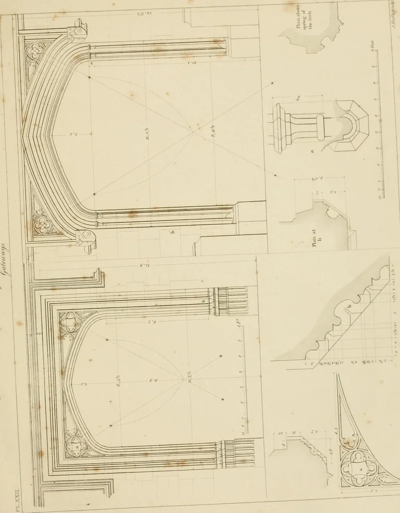 An illustration from Specimens of Gothic architecture; selected from various ancient edifices in England: consisting of plans, elevations, sections, and parts at large .., 1825, leaf 102