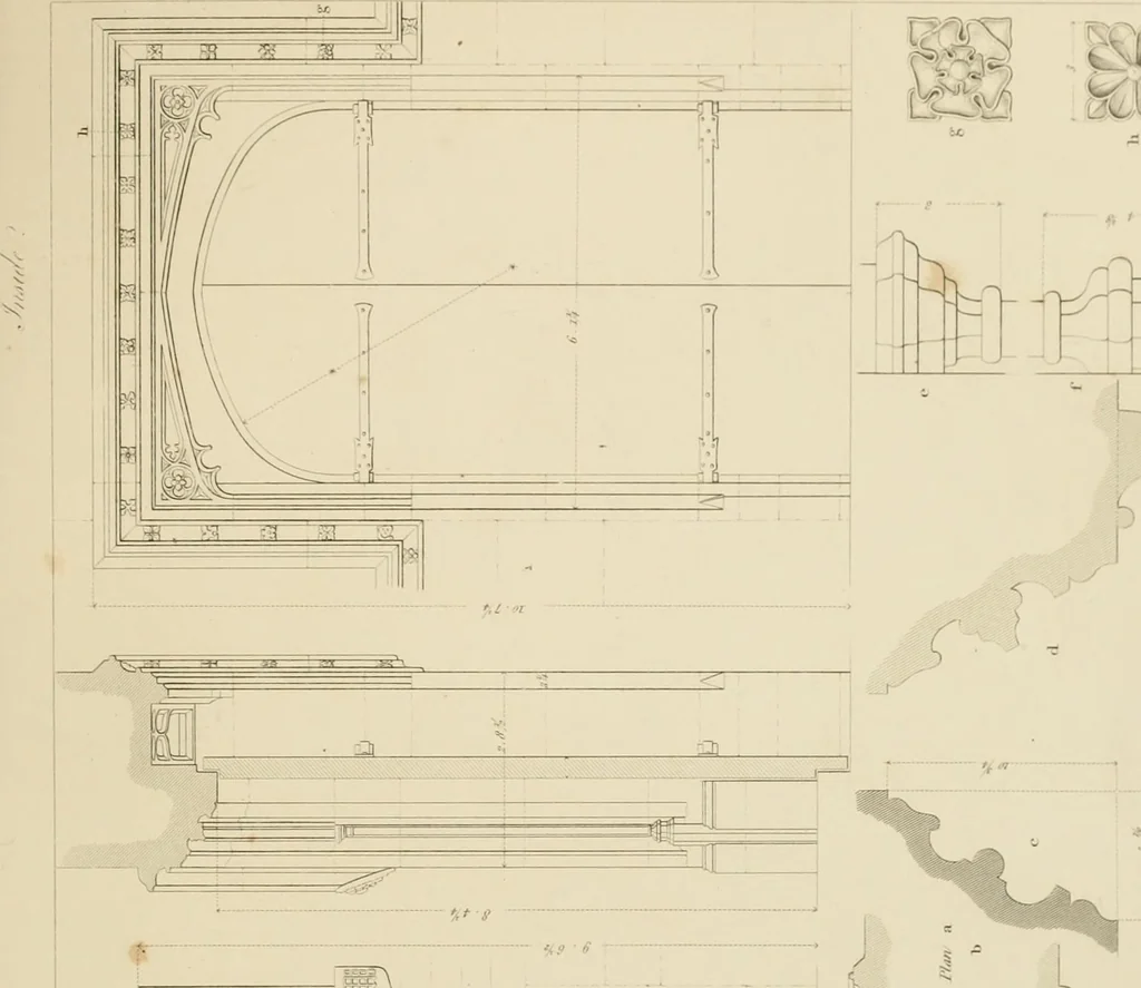 An illustration from Specimens of Gothic architecture; selected from various ancient edifices in England: consisting of plans, elevations, sections, and parts at large .., 1825, leaf 104