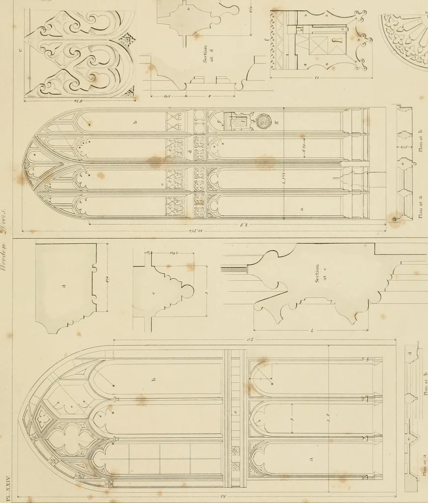 An illustration from Specimens of Gothic architecture; selected from various ancient edifices in England: consisting of plans, elevations, sections, and parts at large .., 1825, leaf 106