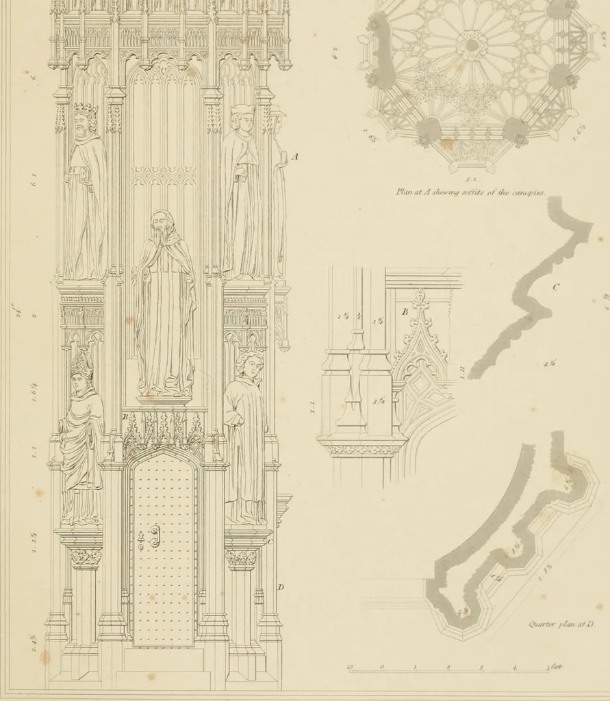 An illustration from Specimens of Gothic architecture; selected from various ancient edifices in England: consisting of plans, elevations, sections, and parts at large .., 1825, leaf 122