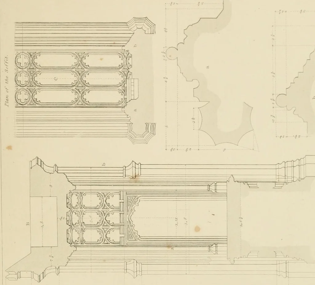 An illustration from Specimens of Gothic architecture; selected from various ancient edifices in England: consisting of plans, elevations, sections, and parts at large .., 1825, leaf 128