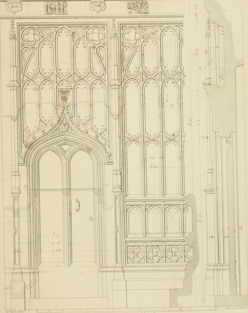 An illustration from Specimens of Gothic architecture; selected from various ancient edifices in England: consisting of plans, elevations, sections, and parts at large .., 1825, leaf 130