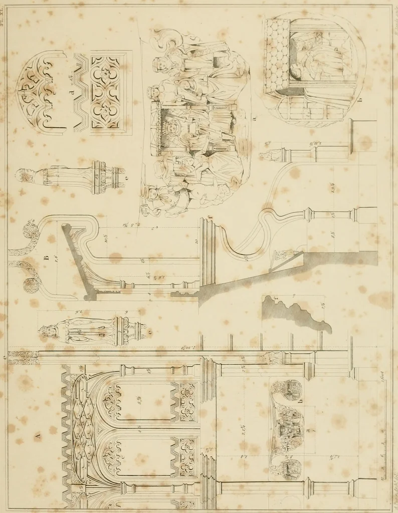 An illustration from Specimens of Gothic architecture; selected from various ancient edifices in England: consisting of plans, elevations, sections, and parts at large .., 1825, leaf 136