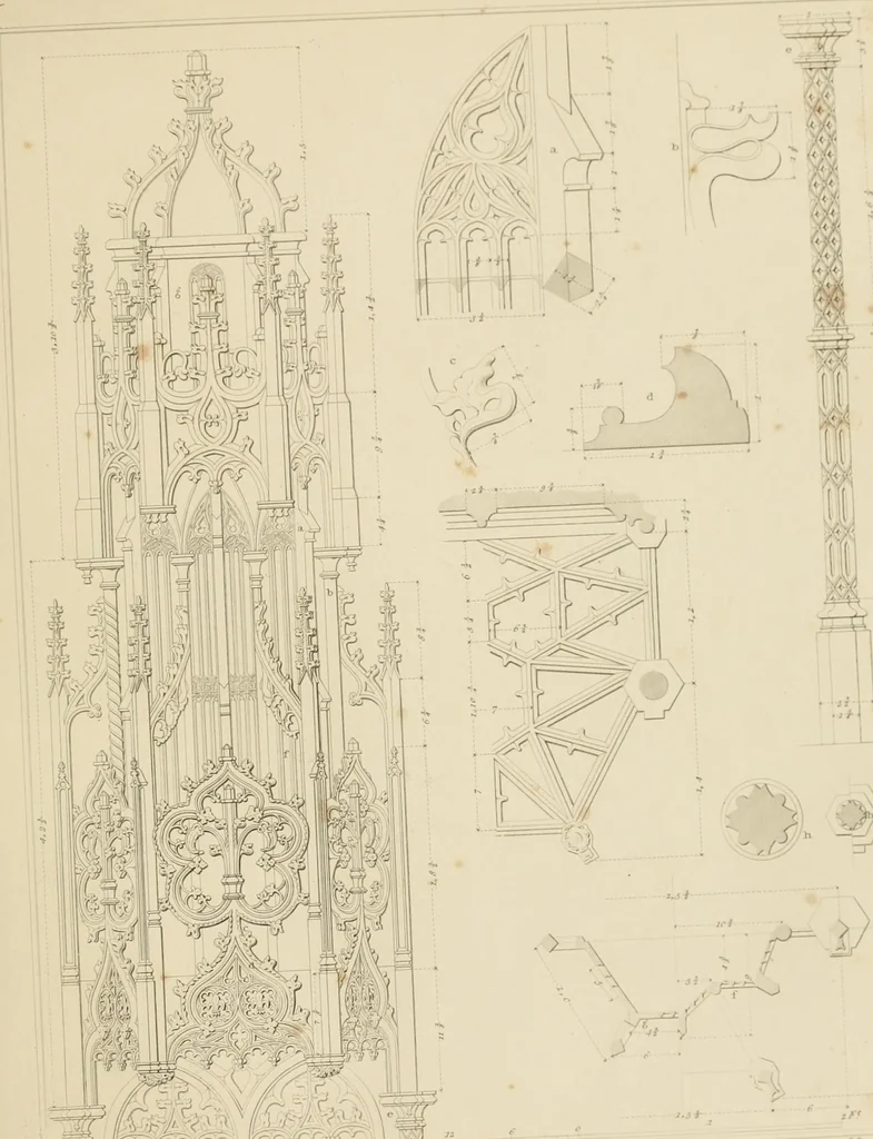 An illustration from Specimens of Gothic architecture; selected from various ancient edifices in England: consisting of plans, elevations, sections, and parts at large .., 1825, leaf 138