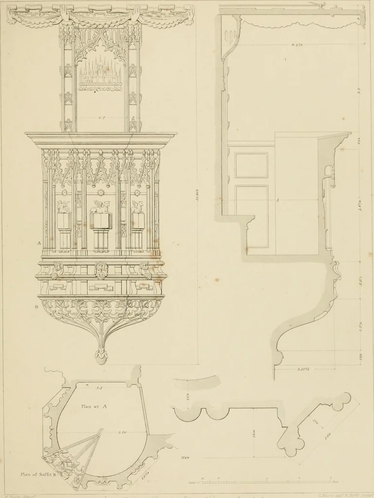 An illustration from Specimens of Gothic architecture; selected from various ancient edifices in England: consisting of plans, elevations, sections, and parts at large .., 1825, leaf 140