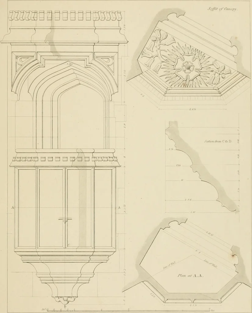 An illustration from Specimens of Gothic architecture; selected from various ancient edifices in England: consisting of plans, elevations, sections, and parts at large .., 1825, leaf 142
