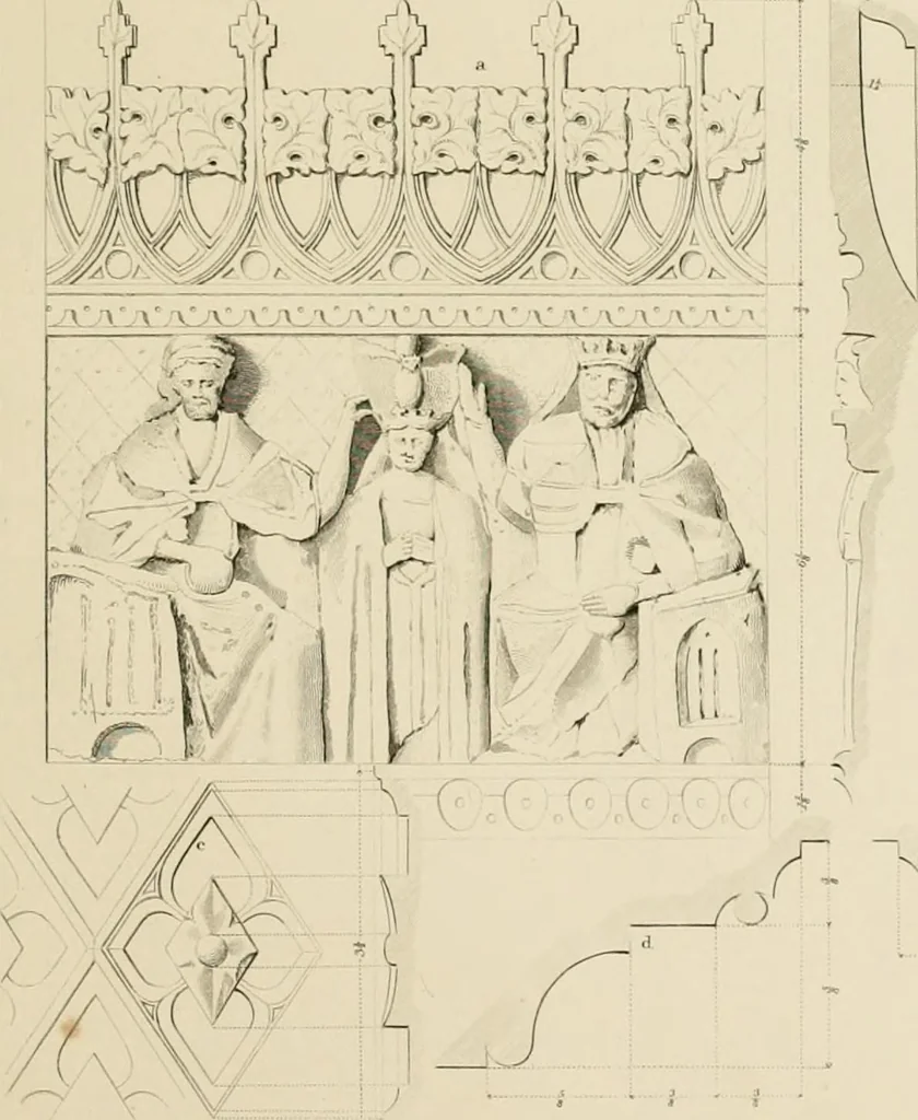 An illustration from Specimens of Gothic architecture; selected from various ancient edifices in England: consisting of plans, elevations, sections, and parts at large .., 1825, leaf 144
