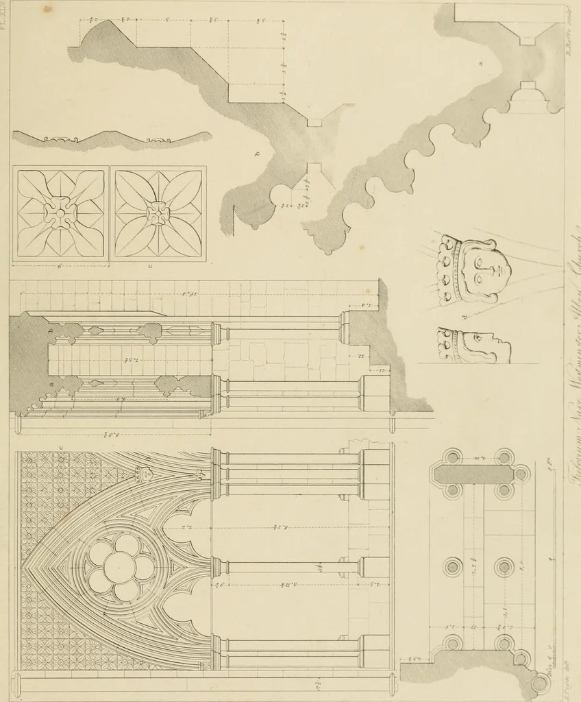 An illustration from Specimens of Gothic architecture; selected from various ancient edifices in England: consisting of plans, elevations, sections, and parts at large .., 1825, leaf 146