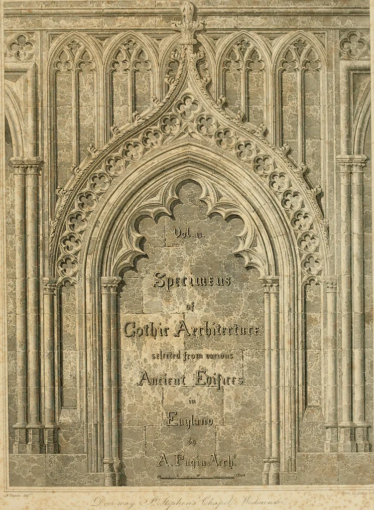 An illustration from Specimens of Gothic architecture; selected from various ancient edifices in England: consisting of plans, elevations, sections, and parts at large .., 1825, leaf 4