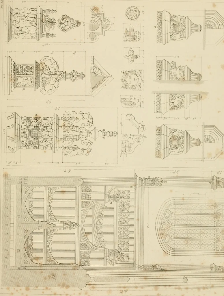 An illustration from Specimens of Gothic architecture; selected from various ancient edifices in England: consisting of plans, elevations, sections, and parts at large .., 1825, leaf 78