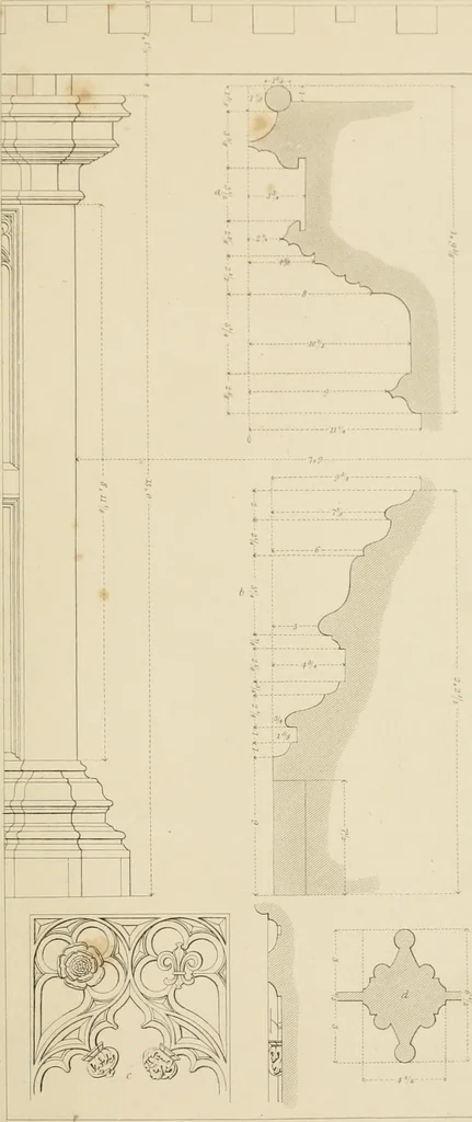 An illustration from Specimens of Gothic architecture; selected from various ancient edifices in England: consisting of plans, elevations, sections, and parts at large .., 1825, leaf 80