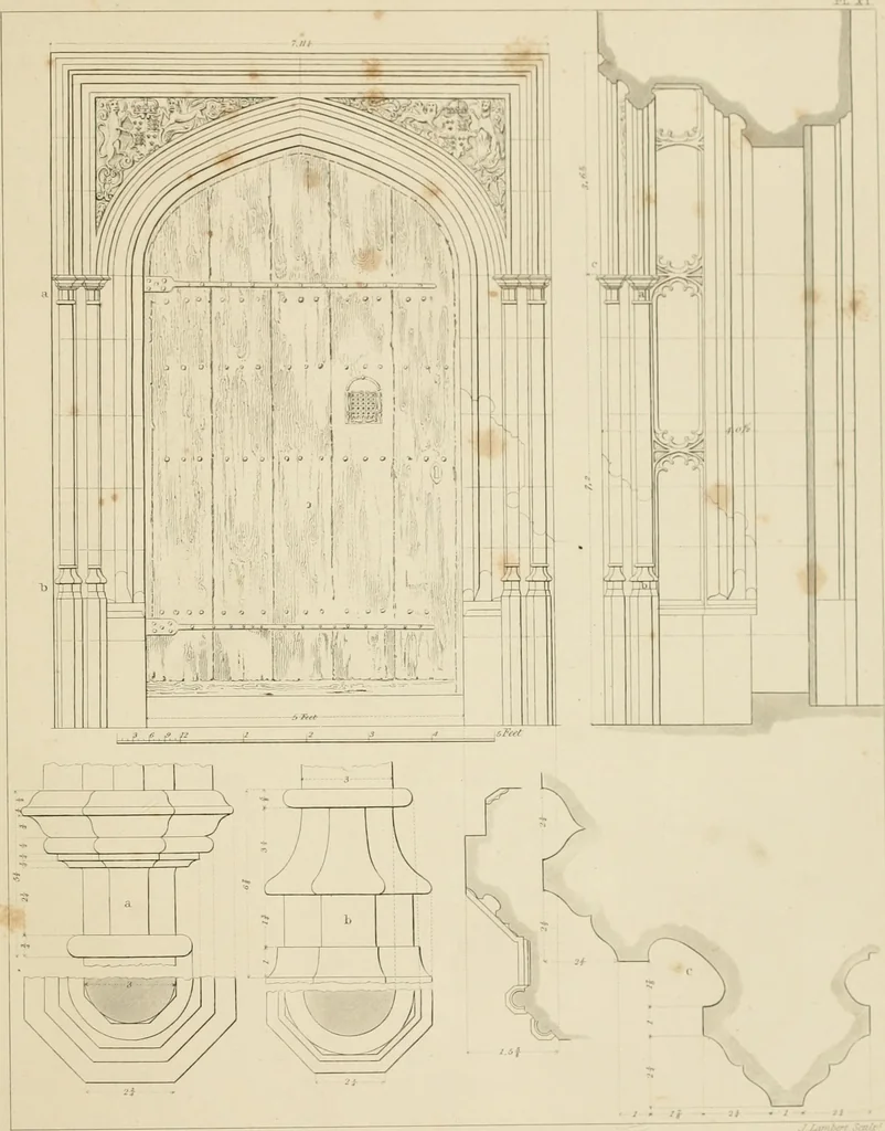 An illustration from Specimens of Gothic architecture; selected from various ancient edifices in England: consisting of plans, elevations, sections, and parts at large .., 1825, leaf 82