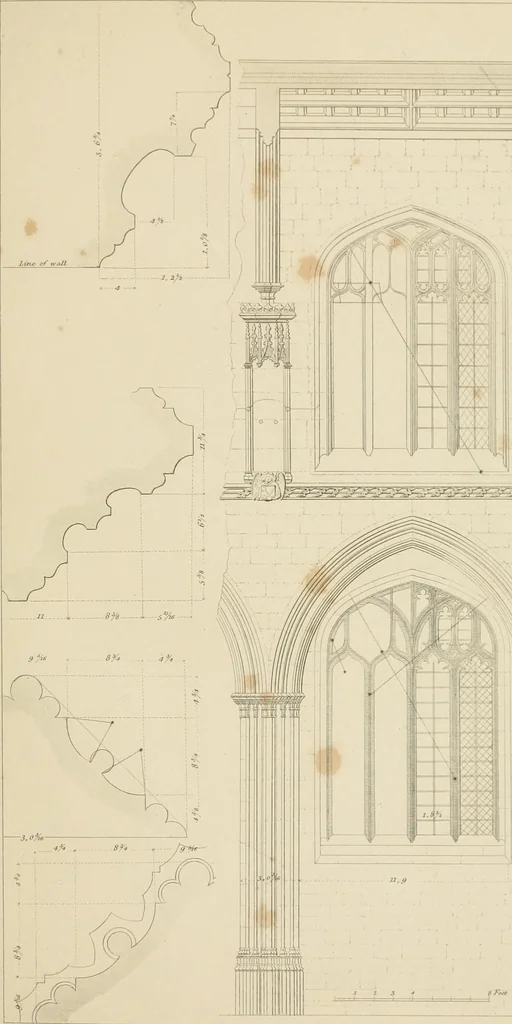 An illustration from Specimens of Gothic architecture; selected from various ancient edifices in England: consisting of plans, elevations, sections, and parts at large .., 1825, leaf 90