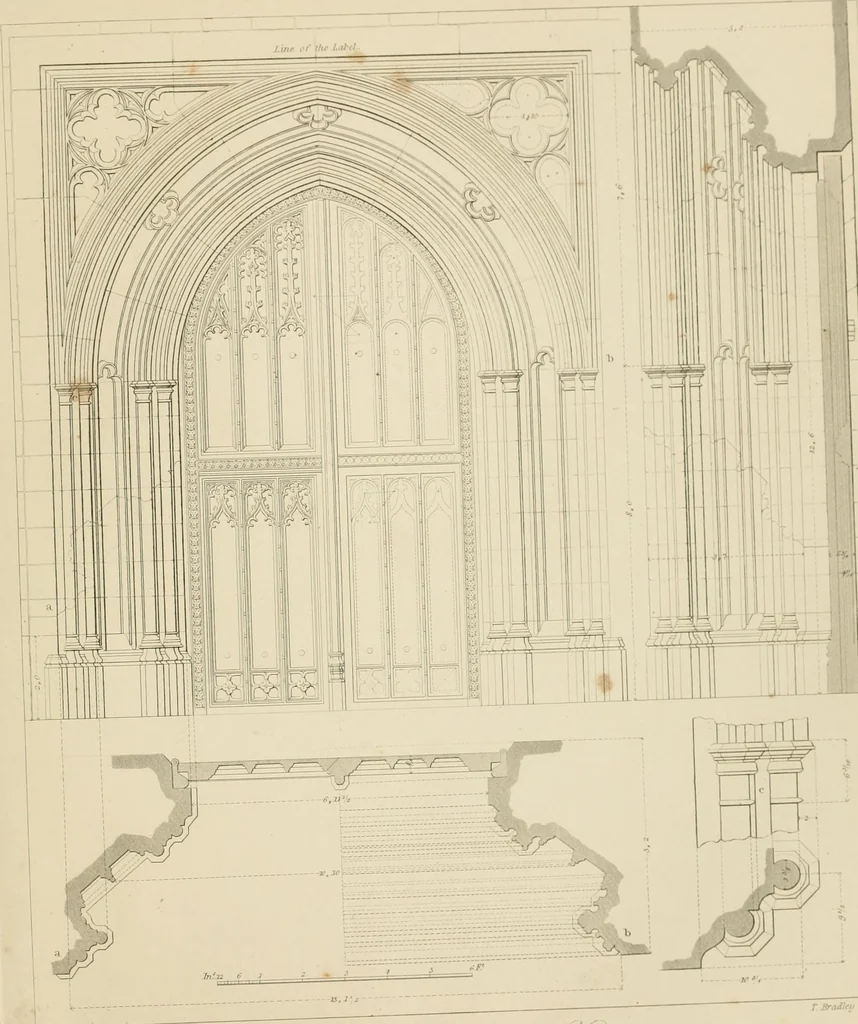 An illustration from Specimens of Gothic architecture; selected from various ancient edifices in England: consisting of plans, elevations, sections, and parts at large .., 1825, leaf 92