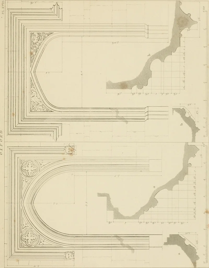 An illustration from Specimens of Gothic architecture; selected from various ancient edifices in England: consisting of plans, elevations, sections, and parts at large .., 1825, leaf 94