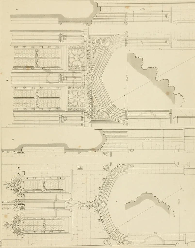 An illustration from Specimens of Gothic architecture; selected from various ancient edifices in England: consisting of plans, elevations, sections, and parts at large .., 1825, leaf 98
