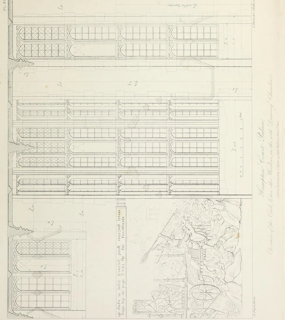 An illustration from Specimens of Gothic architecture : selected from various ancient edifices in England : consisting of plans, elevations, sections, and parts at large, calculated to exemplify the various styles, and the practical construction of this admired class of architecture, 1825, leaf 108