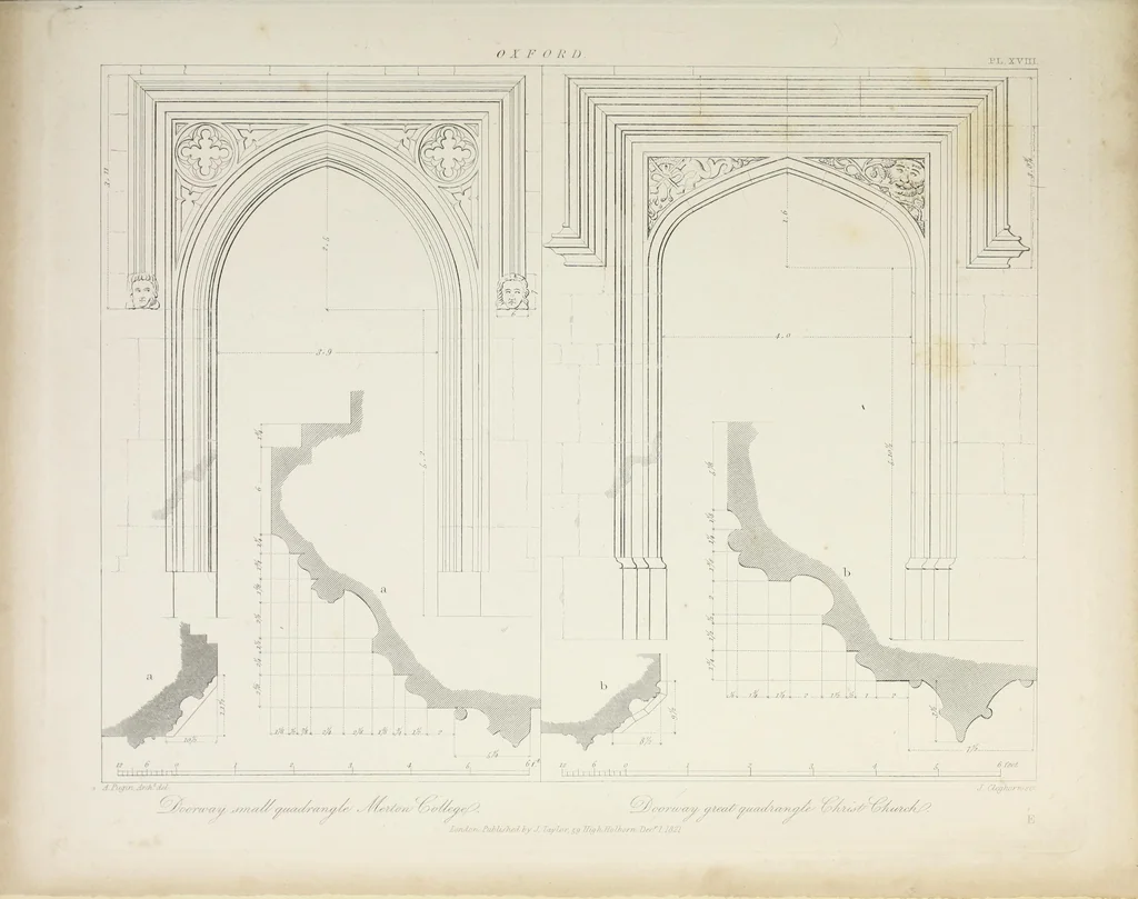 An illustration from Specimens of Gothic architecture : selected from various ancient edifices in England : consisting of plans, elevations, sections, and parts at large, calculated to exemplify the various styles, and the practical construction of this admired class of architecture, 1825, leaf 132