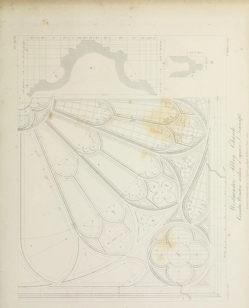 An illustration from Specimens of Gothic architecture : selected from various ancient edifices in England : consisting of plans, elevations, sections, and parts at large, calculated to exemplify the various styles, and the practical construction of this admired class of architecture, 1825, leaf 164