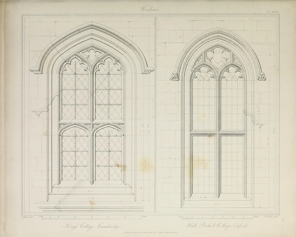 An illustration from Specimens of Gothic architecture : selected from various ancient edifices in England : consisting of plans, elevations, sections, and parts at large, calculated to exemplify the various styles, and the practical construction of this admired class of architecture, 1825, leaf 168