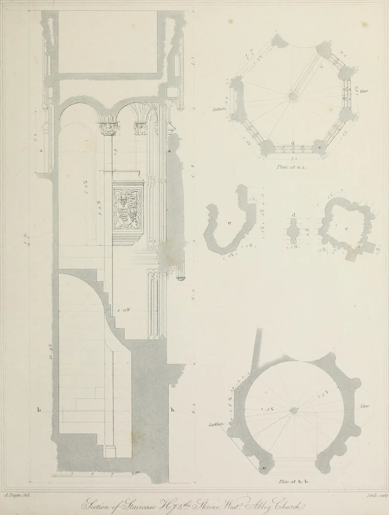 An illustration from Specimens of Gothic architecture : selected from various ancient edifices in England : consisting of plans, elevations, sections, and parts at large, calculated to exemplify the various styles, and the practical construction of this admired class of architecture, 1825, leaf 192