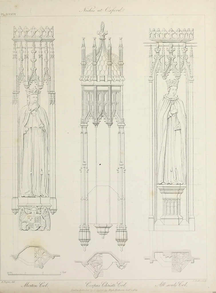 An illustration from Specimens of Gothic architecture : selected from various ancient edifices in England : consisting of plans, elevations, sections, and parts at large, calculated to exemplify the various styles, and the practical construction of this admired class of architecture, 1825, leaf 212