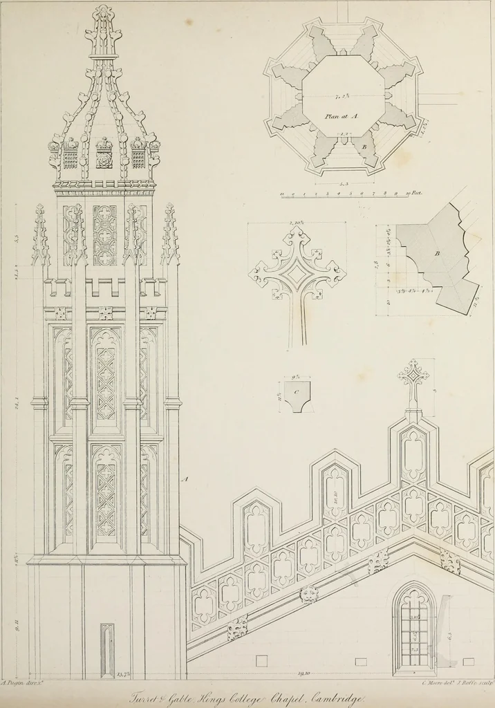 An illustration from Specimens of Gothic architecture : selected from various ancient edifices in England : consisting of plans, elevations, sections, and parts at large, calculated to exemplify the various styles, and the practical construction of this admired class of architecture, 1825, leaf 240