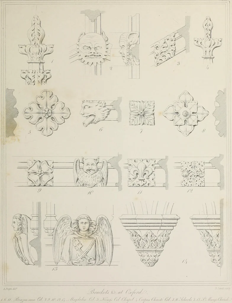 An illustration from Specimens of Gothic architecture : selected from various ancient edifices in England : consisting of plans, elevations, sections, and parts at large, calculated to exemplify the various styles, and the practical construction of this admired class of architecture, 1825, leaf 256